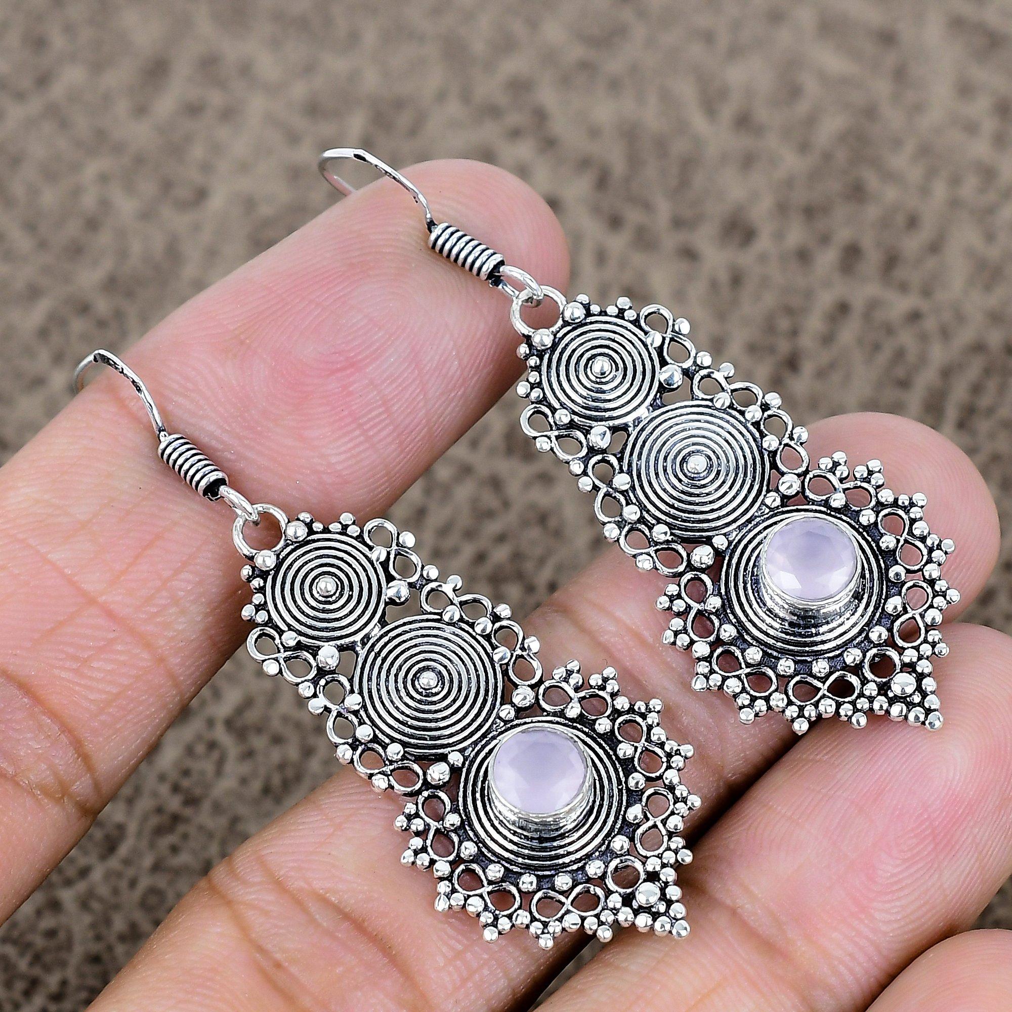 

Pink Chalcedony Gemstone Handmade 925 Sterling Silver Jewelry Earring 2.25 KKG-764