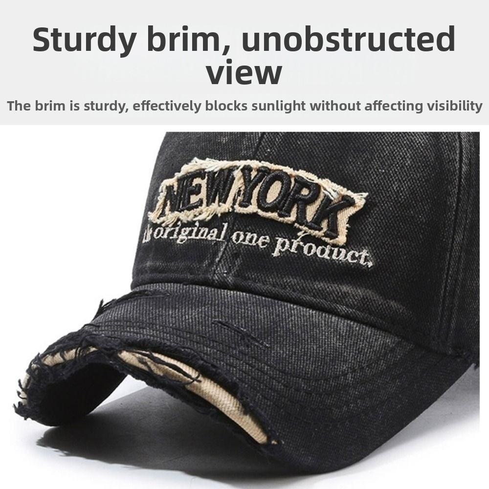 Washed Cotton Broken Hole Baseball Cap Sun Protection Duckbill Cap For Man Women Fashion