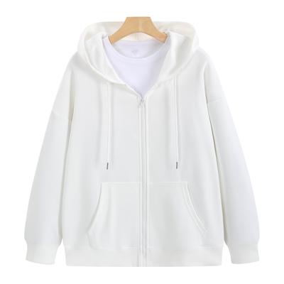 Solid Color Sweatshirt Zippered Hooded Cardigan Jacket Loose Hoodie Team Uniform Work Advertising Hoodies Coat
