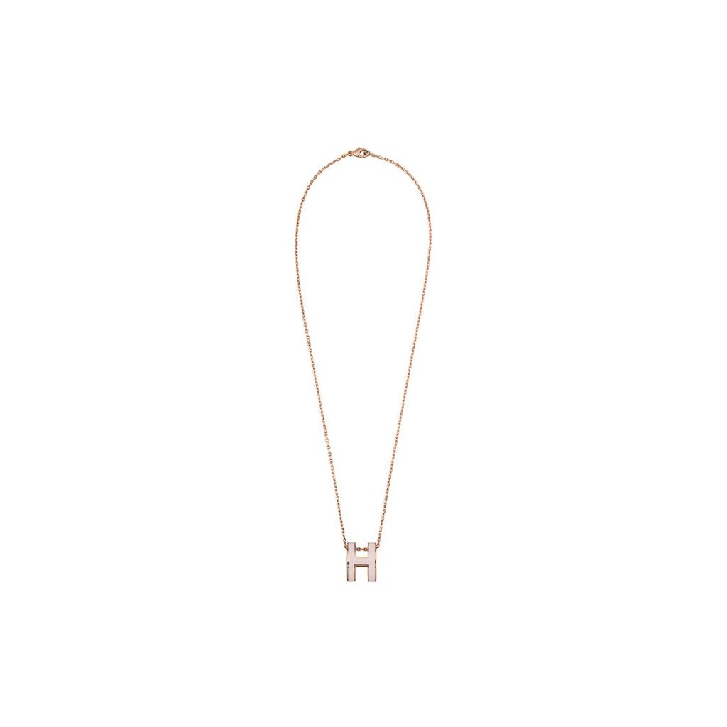 Hermes Pop H Series Pendant Candy Pink Enamel Alloy Necklace Women necklace Rose-Gold H147991FO85
