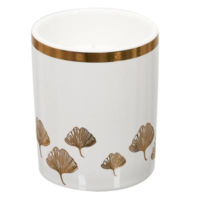 [A3494] - Keramická vonná sviečka 'Ginkgo Biloba' bielo-zlatá - 9x8 cm (biela orchidea)