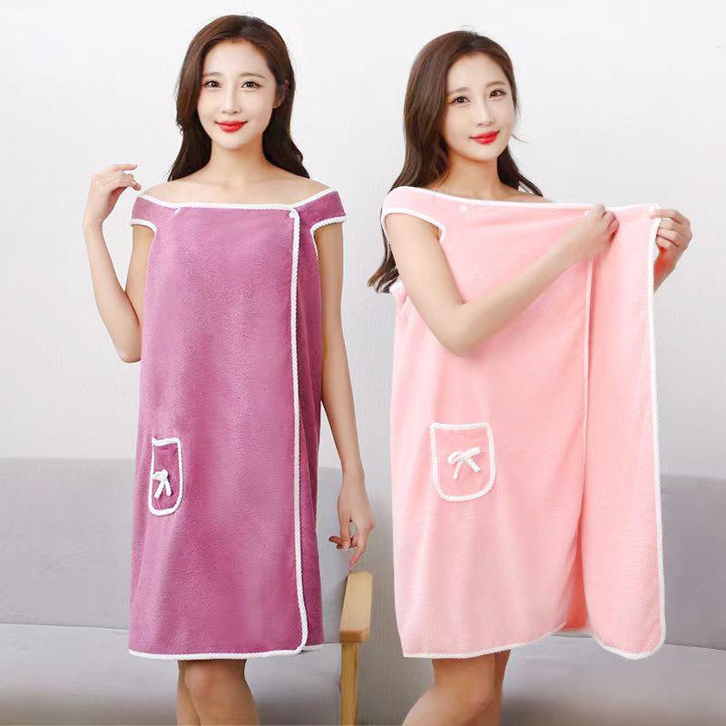 Women's Coral Fleece Wearable Bath Skirt - Soft, Absorbent Towel Wrap for Beach or Home