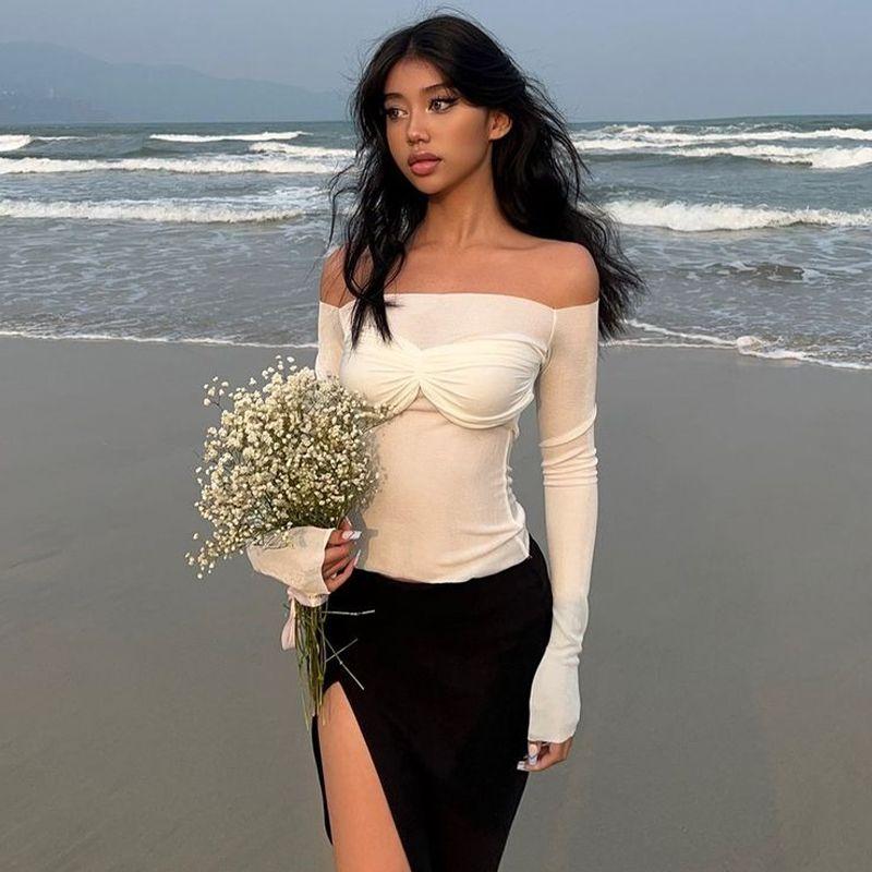 

Little Sexy See-through Autumn Sexy Fashion Long Sleeve Top White M