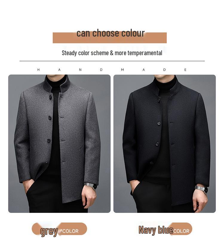 Men's Mid-length Double-sided Cashmere Coat with Detachable Down Liner, Thickened and Warm for Mid-aged