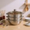 28cm Three-Layer Stainless Steel Soup Steamer | 410 Stainless Steel, Silver, with Transparent Lid, 32.5 * 25cm/12.8 * 9.84in