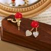 Stylish Red Heart Cubic Zirconia Earrings: Front & Back Wear, Luxurious Korean Style, Versatile Micro-Paved Studs for Commuting