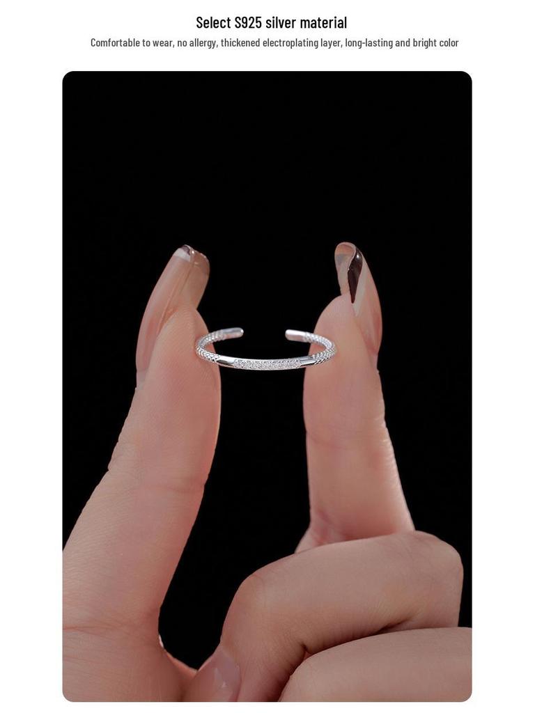 Banyan Tree Women's Simple Luxury S925 Silver Diamond Stackable Open Ring