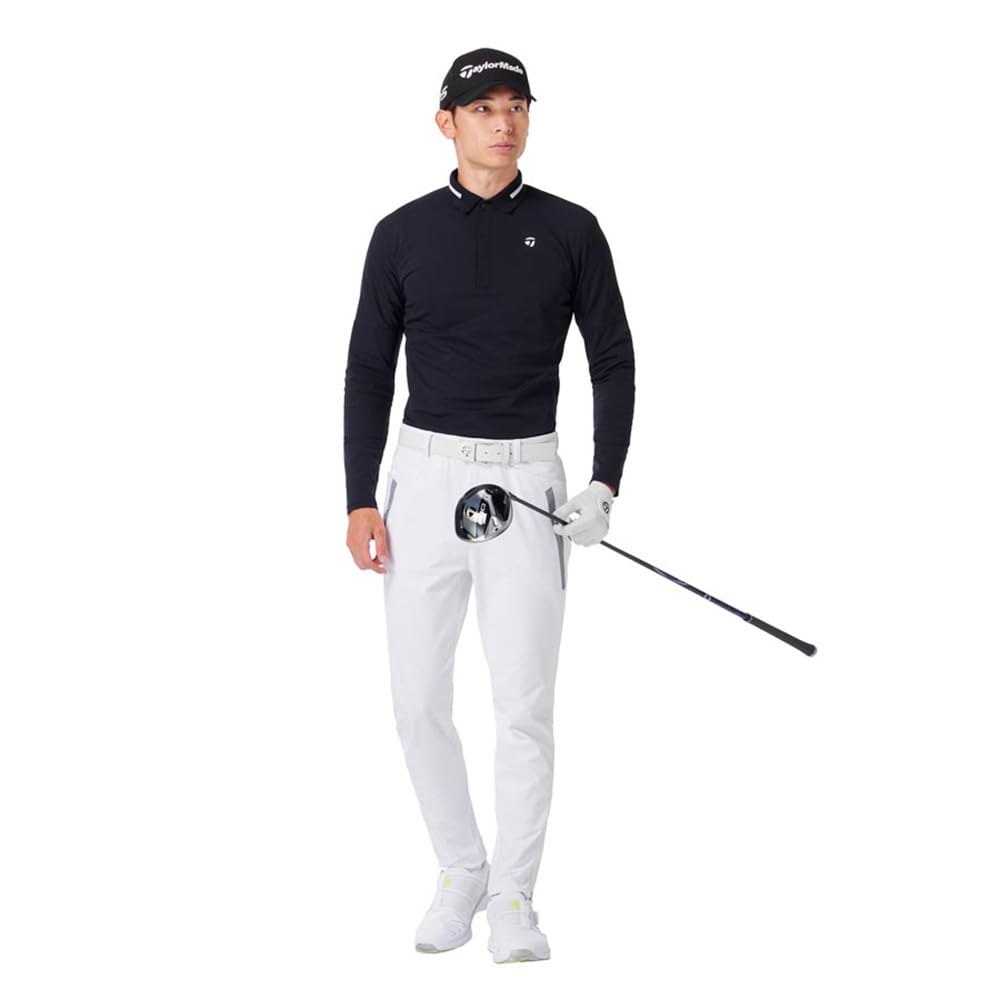 TaylorMade Tour TM Brushed Long Sleeve Polo, Black, Size M, Men's, 2024FW UN332