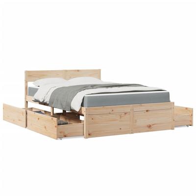 Vidaxl Bed With Drawers And Mattress, 120X190 Cm, Solid Pine Wood
