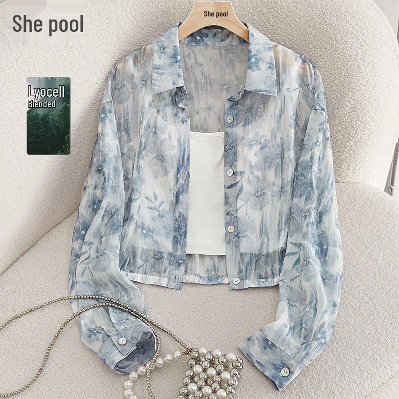 Shechi Women s Printed Lapel Short Shirt S