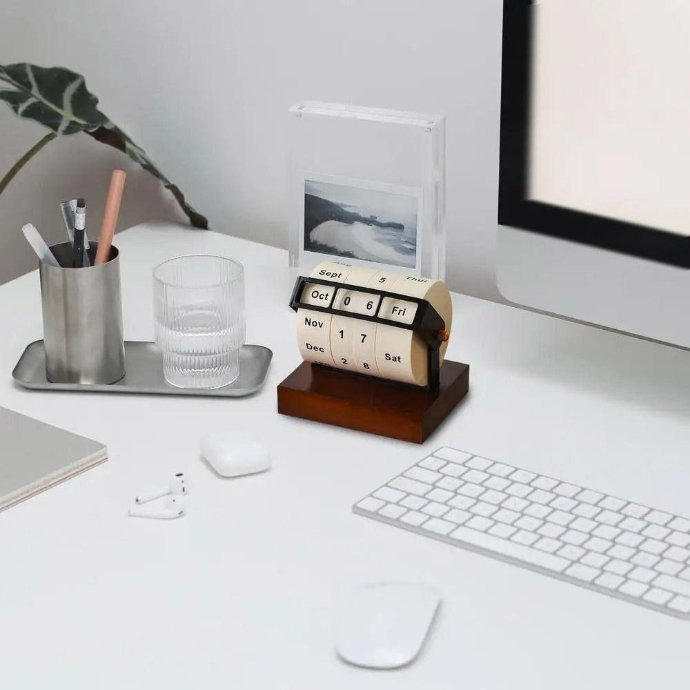 Wooden Rotary Calendar Reusable Manual Countdown Calendar Gift Perpetual Calendar  Home