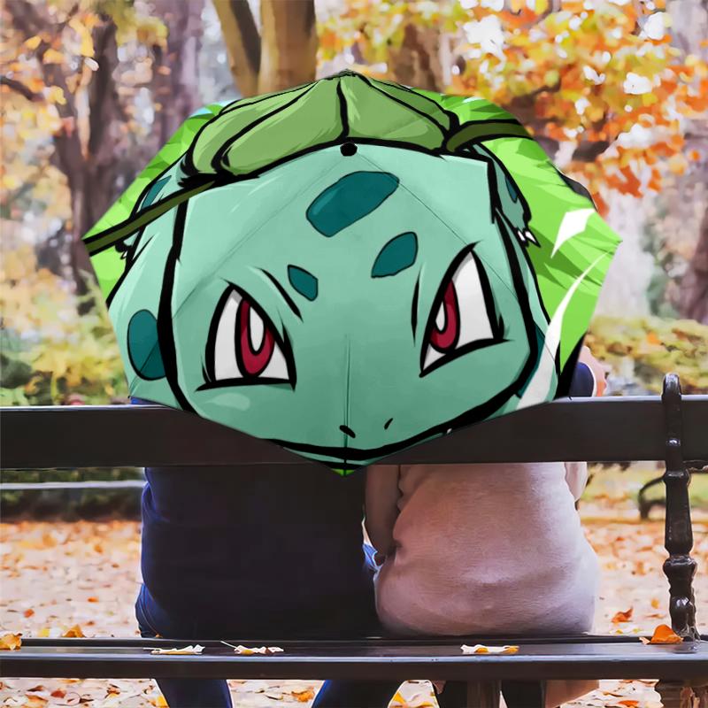 Bulbasaur pattern, automatic folding umbrella, portable and foldable design, 8 ribs, a Christmas or birthday gift.