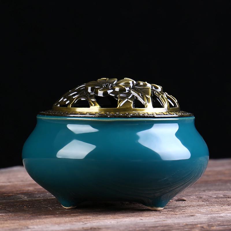 Celadon Ceramic Incense Burner for Home, Buddhist Supplies, Sandalwood Incense Path, Ice Crack Kiln Change Design.