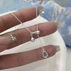 Tear Drop Blue Gemstone Necklace: Adjustable S925 Sterling Silver Clavicle Chain.