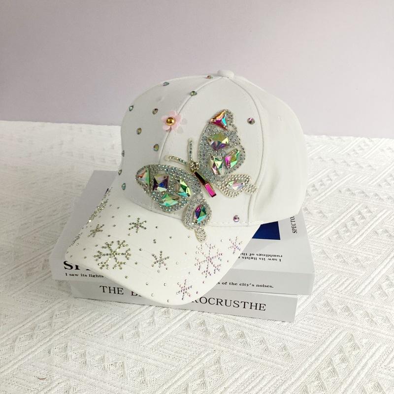 New Fashion Colorful Rhinestone Butterfly Baseball Cap, Trendy Baseball Cap Sun Hats For Women Adjustable