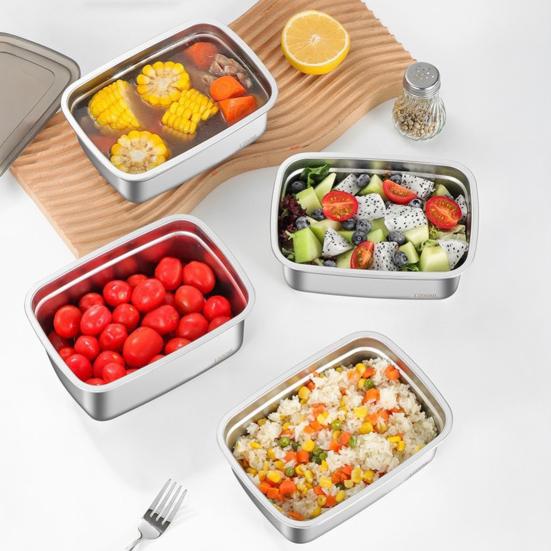 Lunch Box with Lid Stackable Snack Containers Leak-proof Stainless Steel Food Container for Fruits