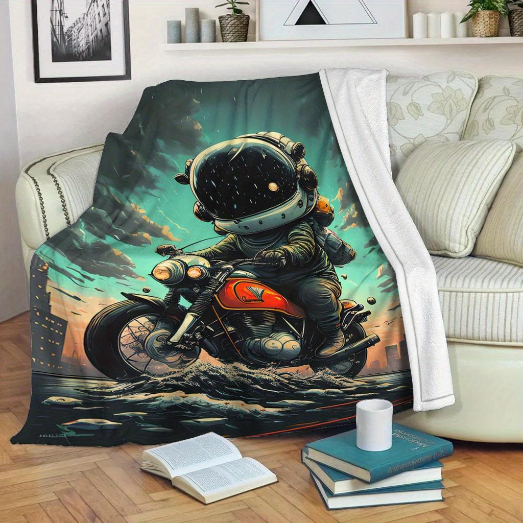 Cyber Space Motorcycle Theme Flannel printed blanket suitable for all seasons suitable for living room office sofa and travel