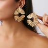 Design Sense Metal Pleated Leaf Stud Earrings Sweet Cool Geometric Smooth Round Earrings