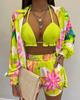 Sexy Swimsuit Summer Fashion Solid Color Printing 3 Piece Suit Women