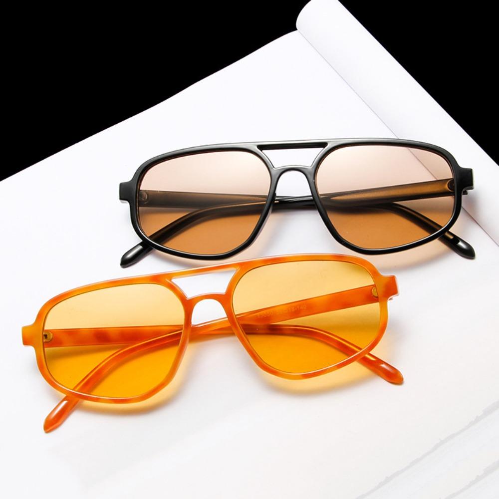 Wide Legs Double Beam Sun Glasses UV400 Retro Trend Eyewear Irregular Square Sunglasses  Selfie