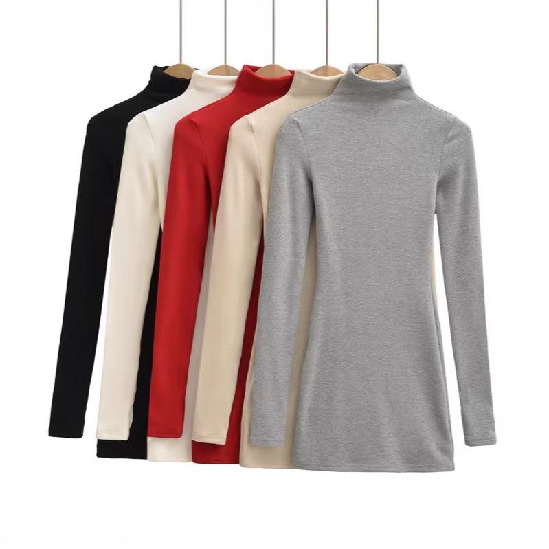 European High-Neck Long-Sleeved Slim Fit Dress for Fall/Winter