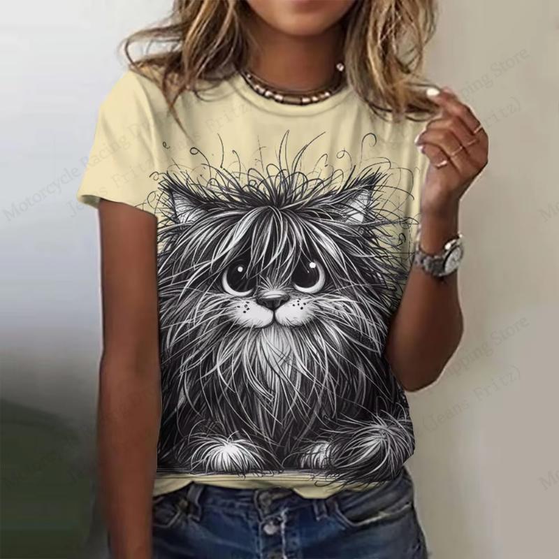 Summer Funny Cat White 3d Print T-shirt For Women Fashion Casual O-Neck Short Sleeve Tops Tees Female Clothes Animal Tshirt New