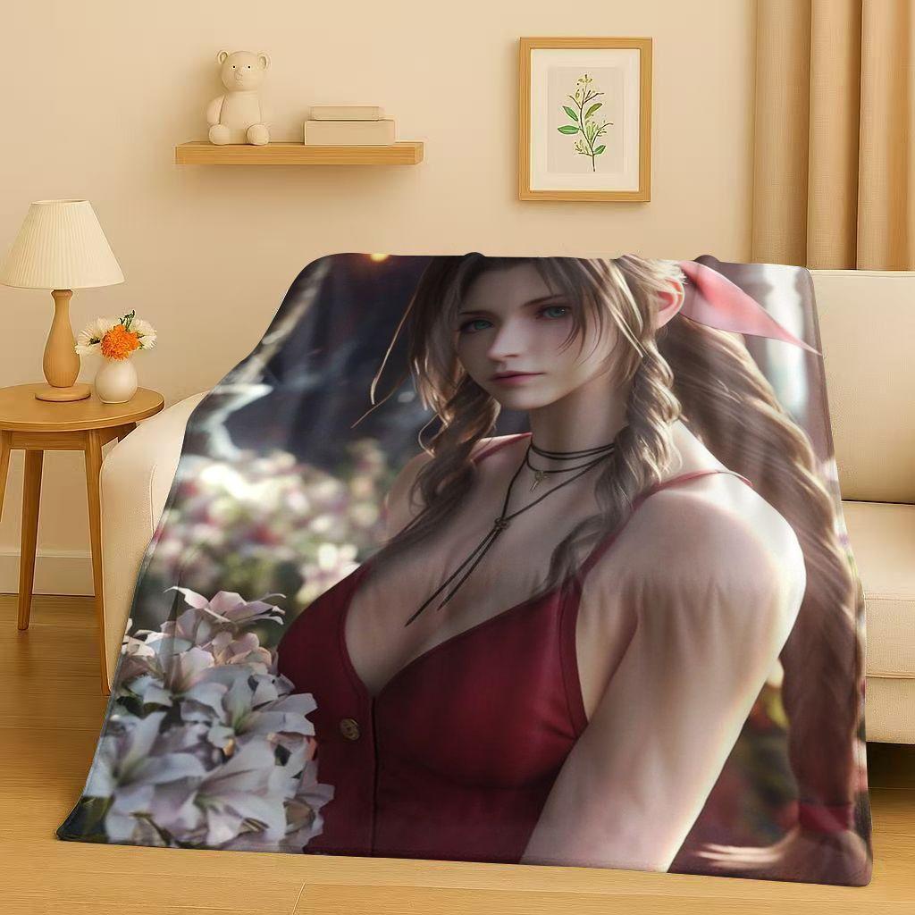HD Tifa Aerith Sexy Lace Girl Cartoon Flannel Blanket,Ultra Soft Warm Plush Throw for Home Bedroom Bed Sofa Cover Picnic Kids