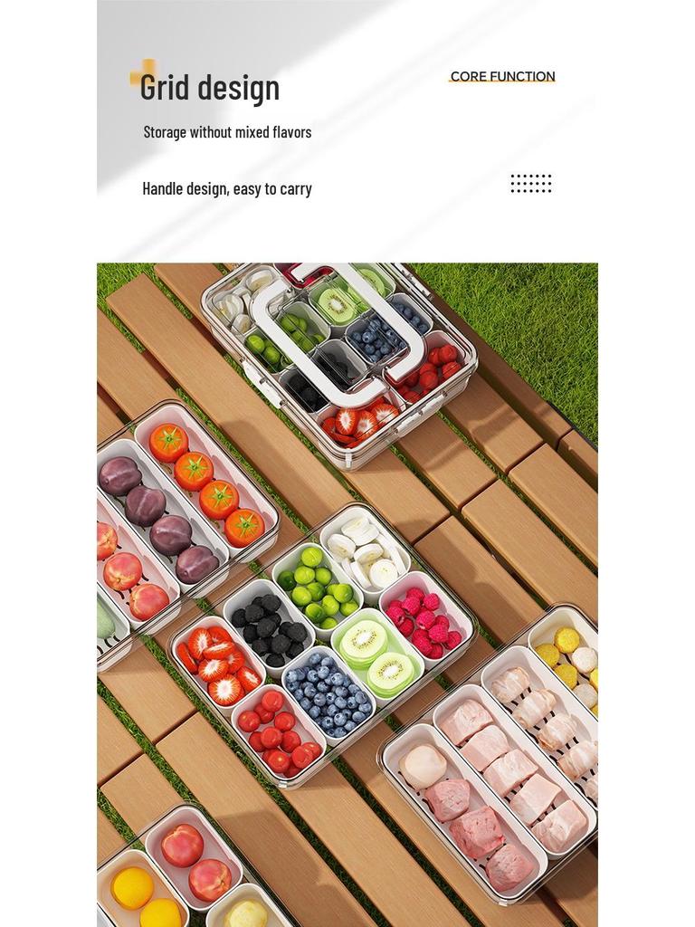 Salatbehälter: 8-Fächer-Gewürz- und Aufbewahrungsbox für Kühlschrank oder Picknick, Obstportionierer, Handlich und Dicht.