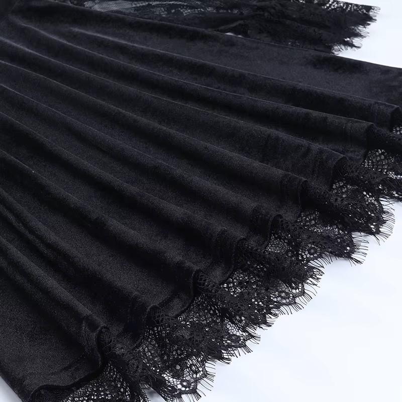 Grunge Goth Gothic Black Mini Dress Lace Trim High Waist Bodycon Women Vintage Punk Lolita Cloth