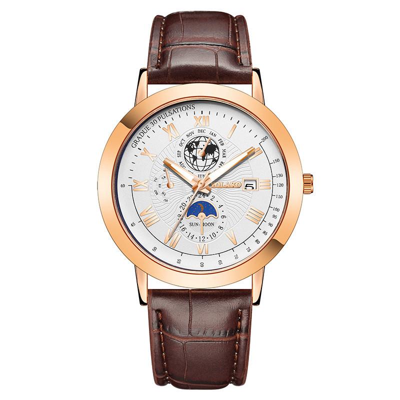 

Modern Quartz Mens Watch With Calendar And Pu Strap For Business Casual Wear Style F