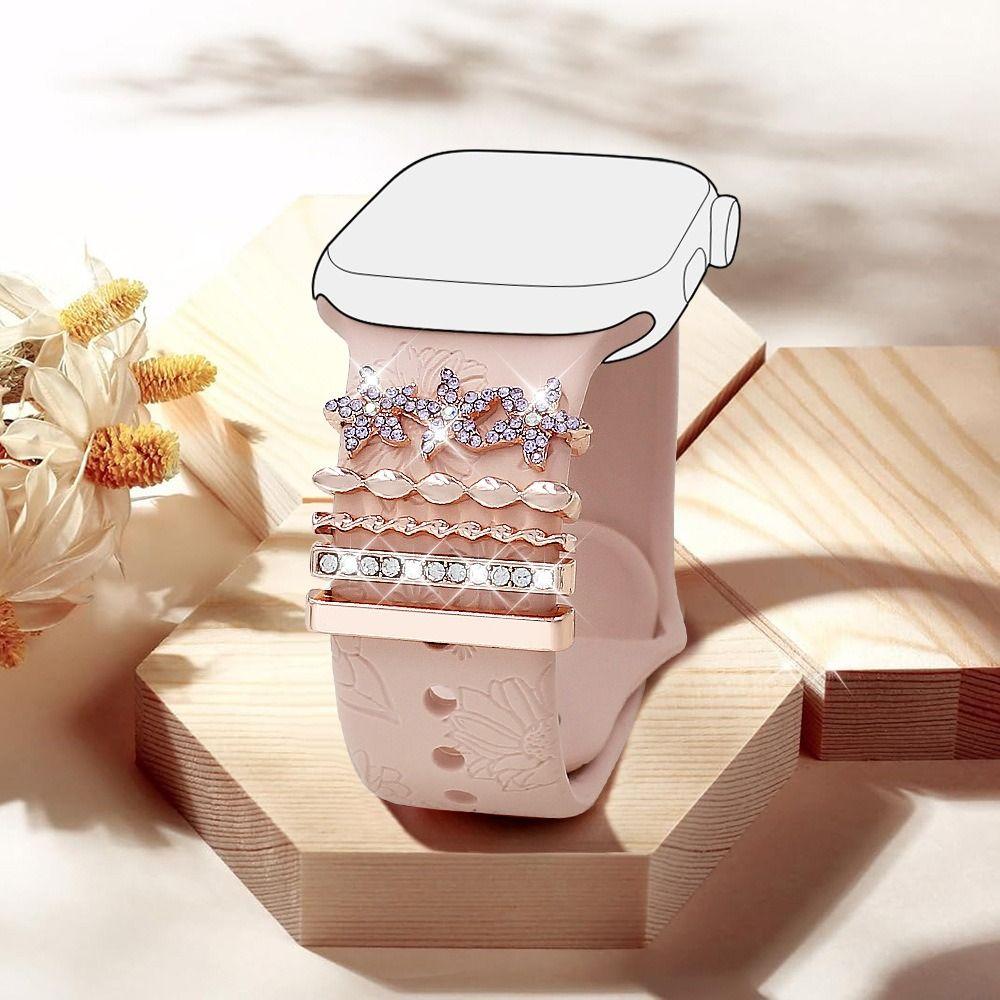 Metal Watch Band Ornament Dragonfly Heart-shaped Wristbelt Charms Fashion Strap Decorative Tool for Apple Watch Band
