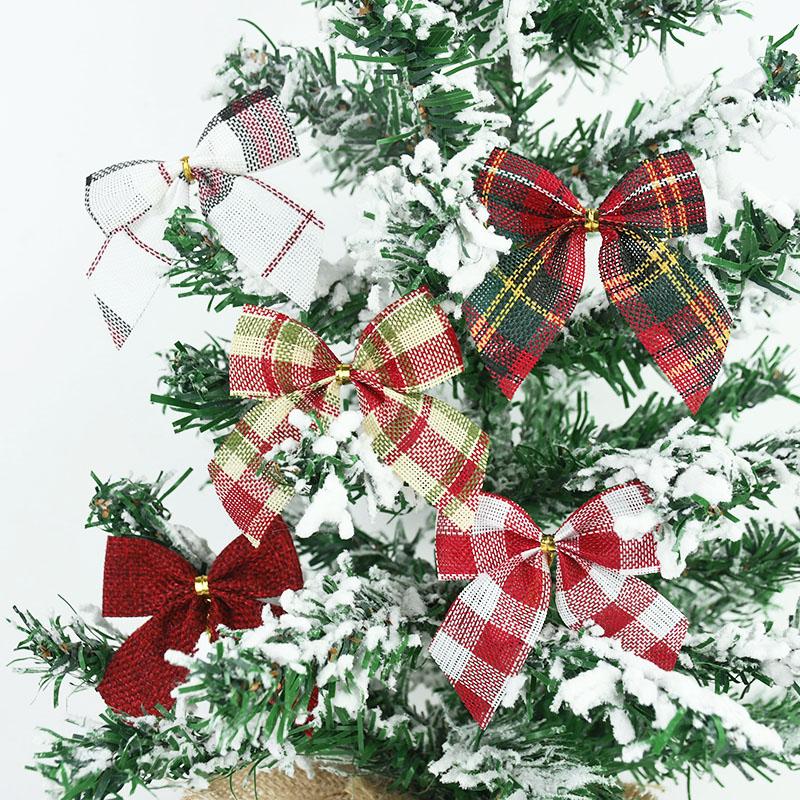 2pcs Buffalo Plaid Bows for Christmas Decorations Christmas Tree Ornaments New Year Noel Navidad Decor Birthday Gift DIY Bow