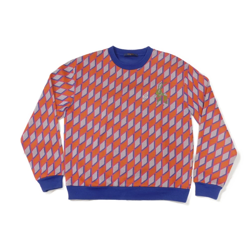 Used 12564 Diamond Damier Sweatshirt 7840 L Virgil Abloh Crew Neck Multicolor 180/100 Unused Logo Orange Men's from