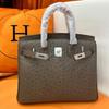 Explosive Top Layer Cowhide Ostrich Pattern 25/30cm Large Capacity Paired Leather High Temperament Handbag Women