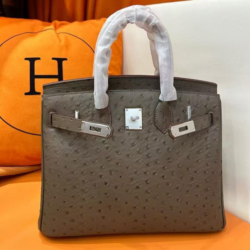 Explosive Top Layer Cowhide Ostrich Pattern 25/30cm Large Capacity Paired Leather High Temperament Handbag Women