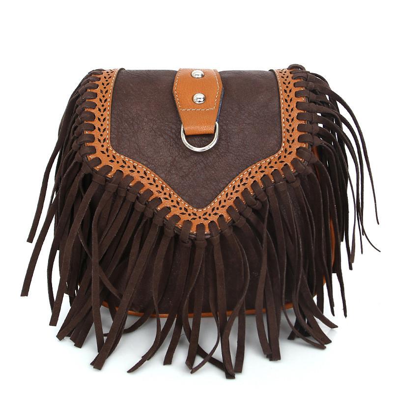 Elegant Bohemian Tassel Crossbody Bag For Women Stylish Vintage Pu Shoulder Bag