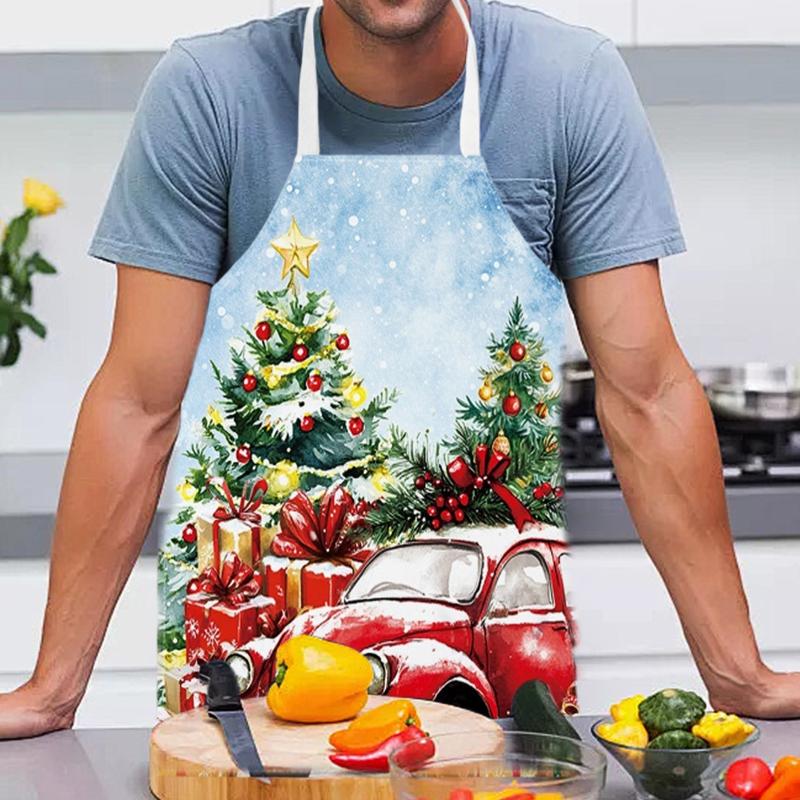 1PC Cartoon Print Waterproof Apron Protective Party Breathable Kitchen Adjustable Santa Claus Stain-Resistant 68x55cm