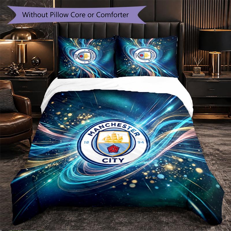 Manchester City Pattern 3 Pieces Bedding Set Soft Microfiber Duvet Cover with Pillow Cases for Bedroom