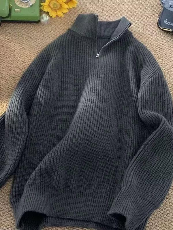 Men's Autumn/Winter Japanese Half-Zip Polo Knit Sweater – Korean Chic Lazy Style Versatile Outerwear