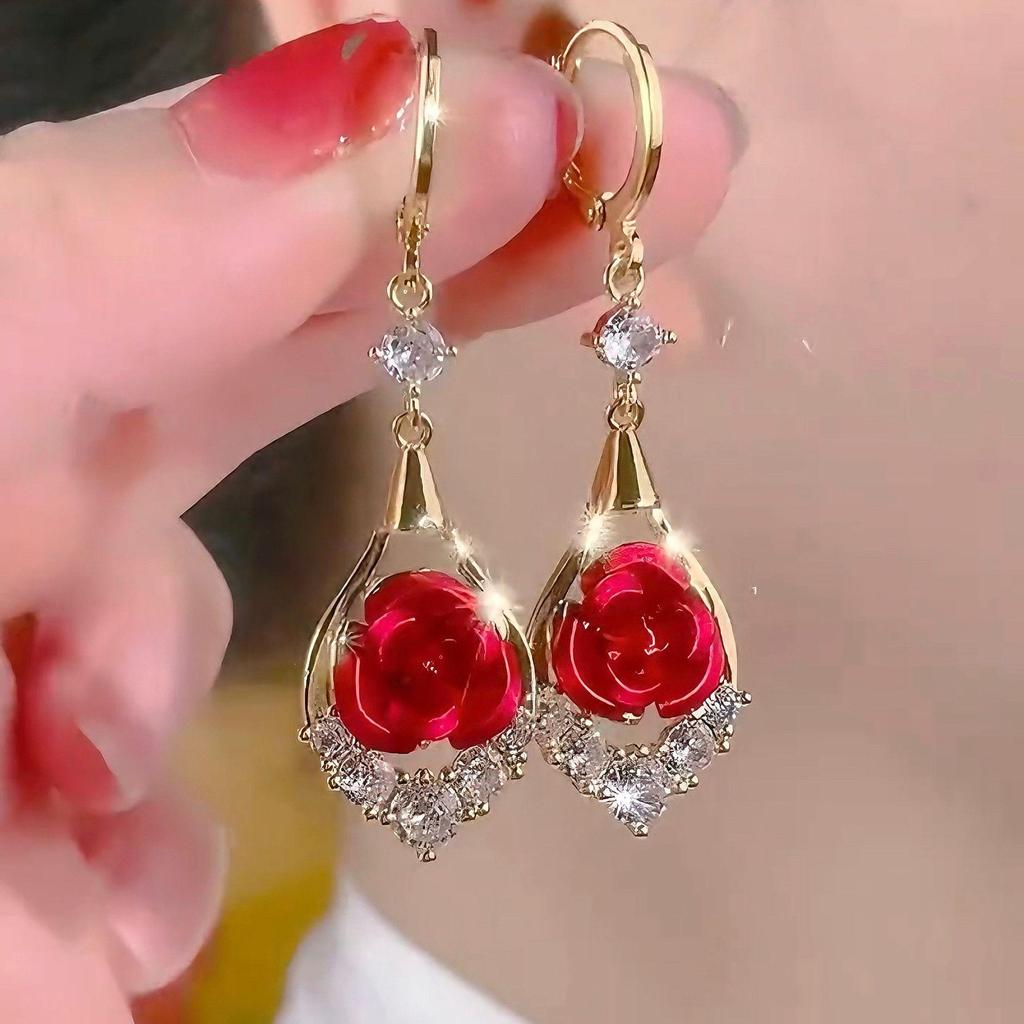 Orecchini a Goccia Rosa di Cristallo di Lusso per Donna - Pendente Elegante e alla Moda