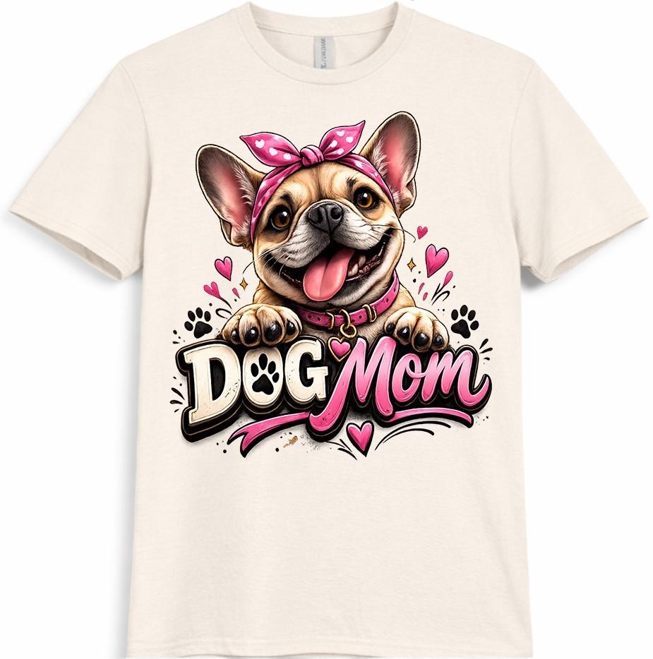 Dog Mom French Bulldog T-Shirt Cute Pet Lover Heart Design Graphic Tee