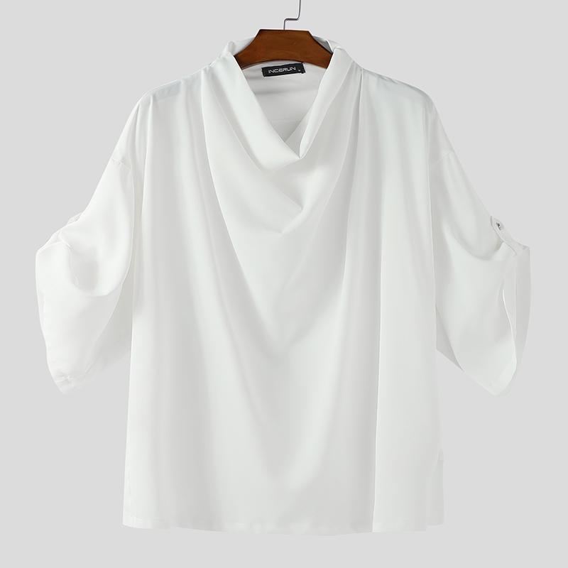 

INCERUN Men s Swing Collar Half Sleeve Casual Oversized T-Shirts Tops 4XL белый
