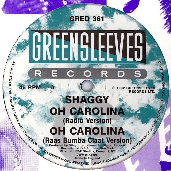

12inch Record SHAGGY / RAYVON - Oh Carolina / Rivers Of Babylon GRED361 Greensleeves Re 1993 UK Reggae, Ska & Dub Used