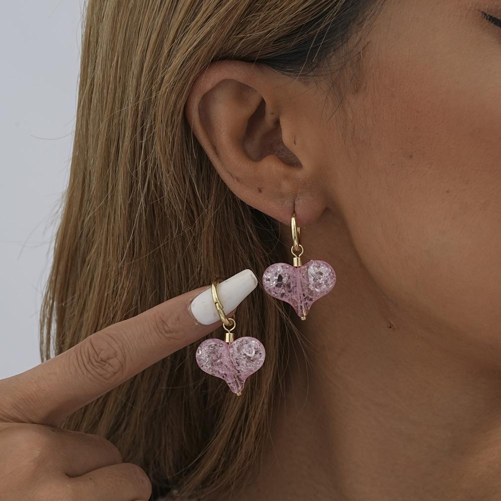 Pink Heartshaped Unique Hoop Earrings For Women Trendy European And Style American