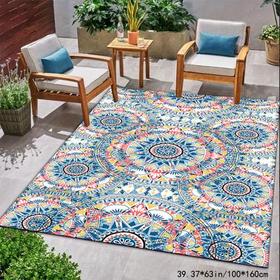 Gold Diamond Velvet + Dot Plastisol Bottom + 800G 1pc Modern Flower Pattern Rug, Outdoor Carpet, Suitable for Courtyard, Garden