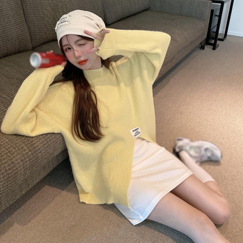 

Сплошной цвет с длинными рукавами, пуловеры, свободные повседневные милые женские свитера One Size