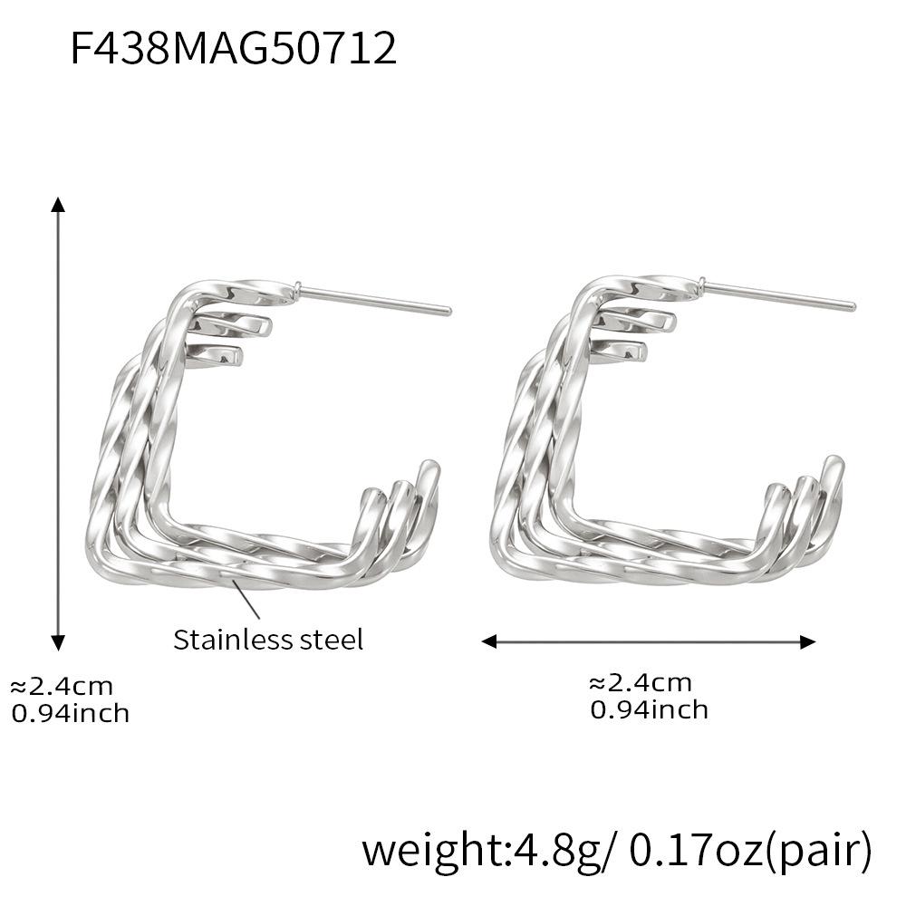 Qiong Yao 18k Gold-Plated Geometric C-Shaped Earrings - Trendy Three-Layer European American Design.