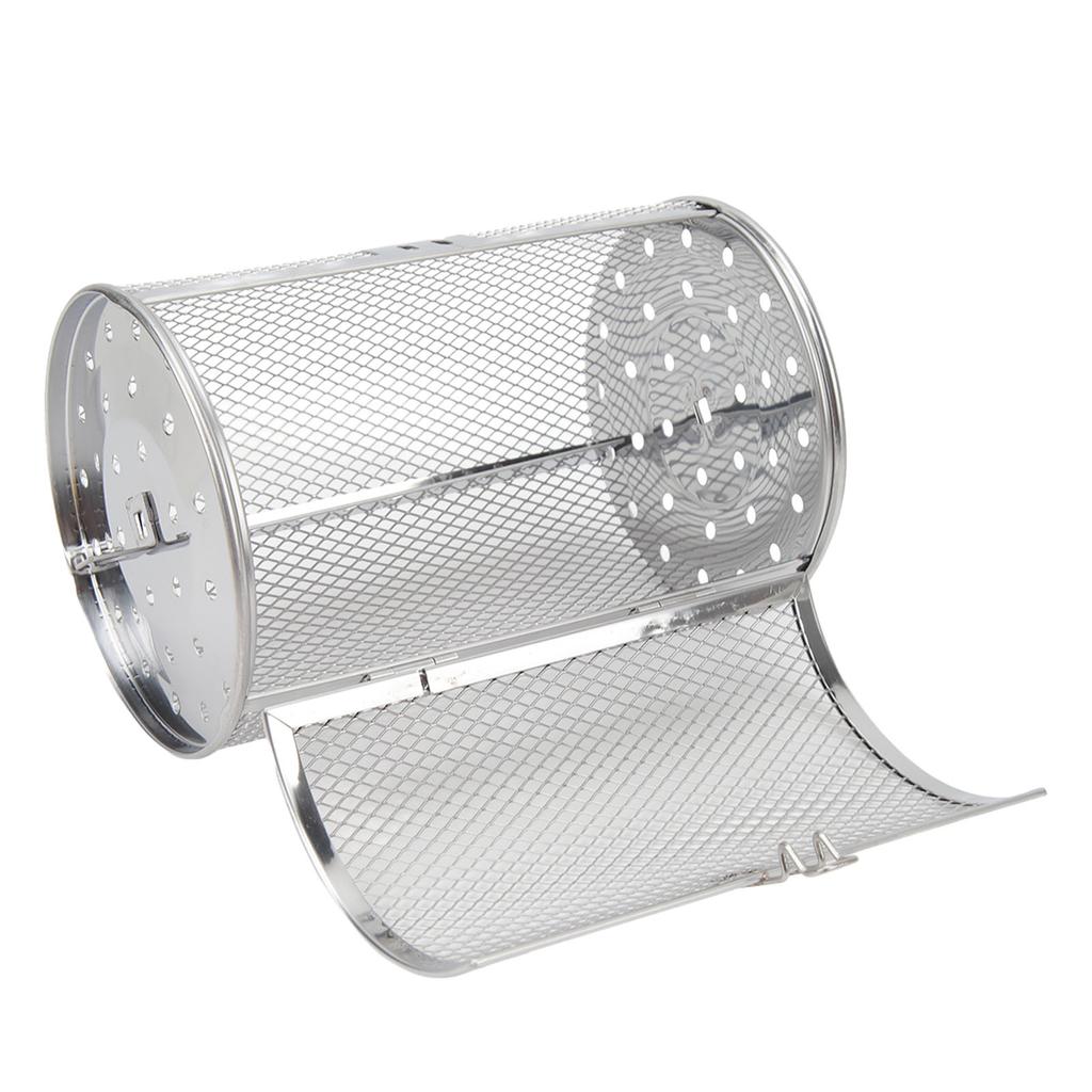 Rolling Grilling Basket Stainless Steel BBQ Rolling Basket Fork Wire Mesh Cylinder Grill Basket for Camping Picnic