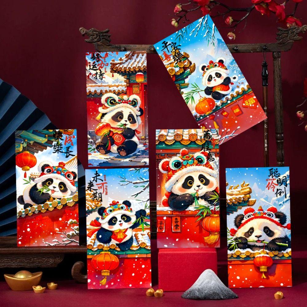 6pcs Chinese Style New Year Panda Red Envelopes Traditional Lucky Money Packets  Bonus