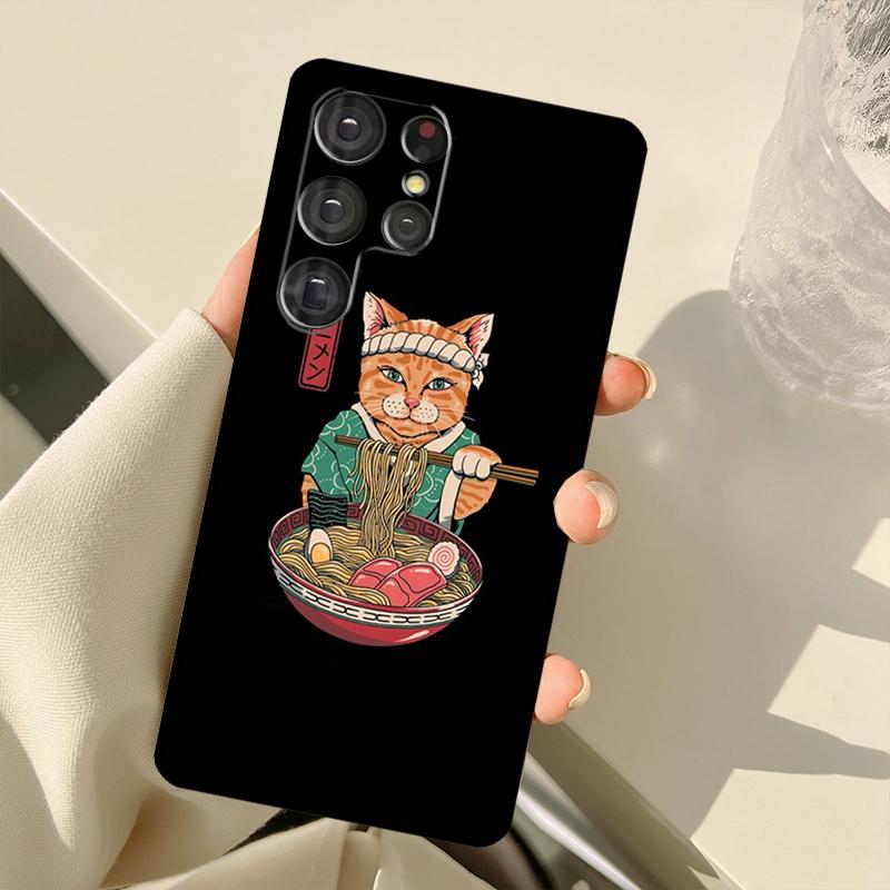 Ukiyo-e Samurai Cat Neko Ramen Case For Samsung Galaxy S23 Ultra S21 S22 S24 S25 Ultra S9 S10 Plus S25 FE S20 FE Back Cover